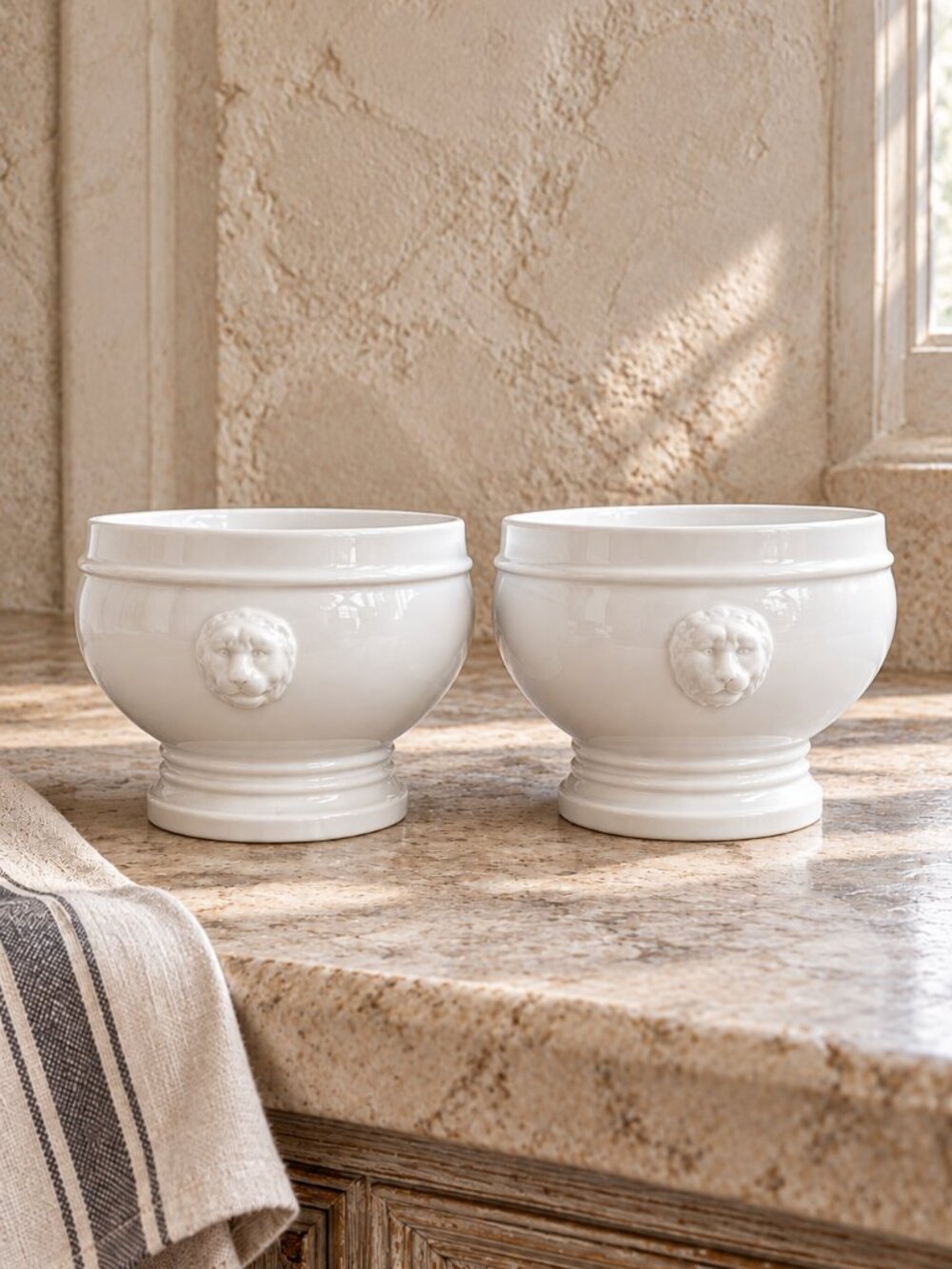 Set of 2 Pillivuyt France Lion Head Soup Bowls Footed Ironstone Mini Tureens
